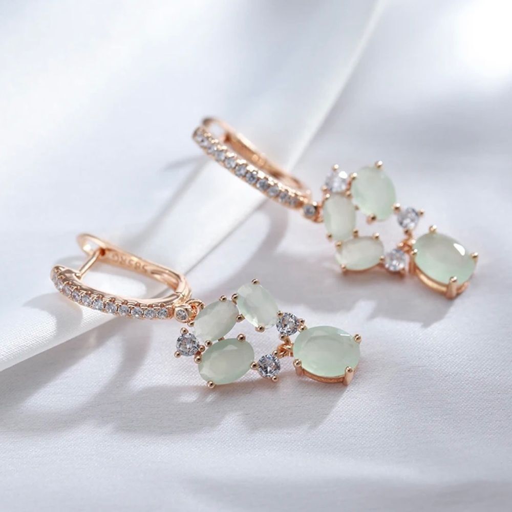 585 Rose Gold Green Zirconia Dangle Earrings - Picture 5 of 9